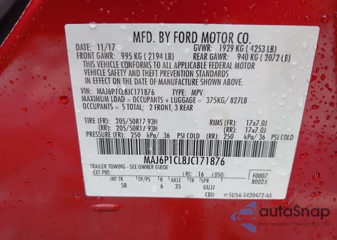 2018 Ford Ecosport Ses from USA, damaged, VIN MAJ6P1CL8JC171876